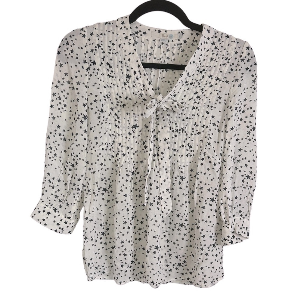 Boden White Blouse with Black Star Print